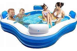 SIAM EXPRESS 4 Seater Inflatable Family Lounge Swimming Paddling Pool with 2 cupholders 390L 2 Ring Blue White Kids Adults