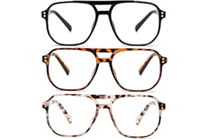 KoKoBin 3 Pack Übergröße Flieger Vintage Lesebrille Herren und Damen Quadratisch Federscharnier lesebrillen Anti Licht Blau Computer Leser