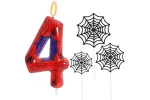 ‎RONOZA Ronoza Geburtstagskerzen Zahlen 4 (Spidey Deko), Kerzen Geburtstag, Grüne Geburtstagskerze, spidey 4, Geburtstagskerzen für Torte, Kerze 4, Kerzen Zahlen (mit Tortendeko Spinnennetz Set)