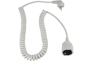 as - Schwabe Spiralleitung, 1m auf 2,5m dehnbares Spiral-Kabel mit Schutzkontaktwickelstecker & Schutzkontaktkupplung, 230 V, 16 A Verlängerungskabel, IP20, weiß, 70412