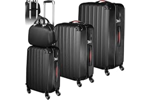 TecTake Lot de 4 Valises Cabine de Voyage à roulettes Grande Taille Valise soute Multifonction en ABS Polypropylène, avec Trousse de Toilette - Noir