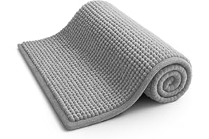 KEPLIN Non-Slip Microfibre Bath & Toilet Mat - Soft, Plush & Comfortable Rug with Machine Washable Design - Water Absorbent & Quick Drying to Keep Bathroom & Home Hygienic & Clean-(40x60cm) Light Grey
