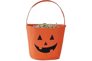 INOUGH Halloween Eimer Kürbis Korb für Kinder, Trick-or-Treat Taschen, Süßigkeiten Körbe mit Stickerei, Faltbare Halloween Süßigkeiten Eimers, Kürbis Eimer, Geschenkkorb (Orange)