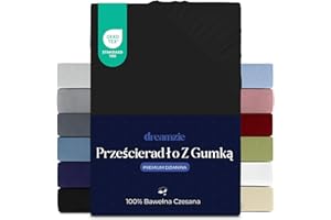 Prześcieradło Dreamzie 160x200 cm, 100% bawełna Premium Jersey, wysokość materaca do 27 cm, hipoalergiczne, Oeko-Tex, czarne