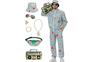 Ezuwail 80er Jahre Outfit Herren 90er Retro Trainingsanzug Halloween Karneval Kostüm Jogginganzug Sportanzug 9Stk