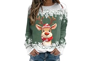 ECUNGWUA Weihnachten Pullover Damen Lustig Weihnachtspullover Ugly Christmas Sweatshirt Weihnachtsmotiv Langarmshirt Herbst Winter Große Größen Oberteile Teenager Mädchen