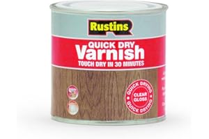 Rustins Quick Dry Varnish Clear Gloss 250ml-Fast-Drying Water-Based Wood Varnish; Durable Non-Yellowing Finish in Gloss, Satin or Matt for Indoor Use