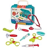 Battat Deluxe &ccedil;ocuk doktor &ccedil;antası, 11 par&ccedil;a, ateş termometresi, şırınga, stetoskop, refleks &ccedil;ekici ve daha fazlası, 3 yaşınd