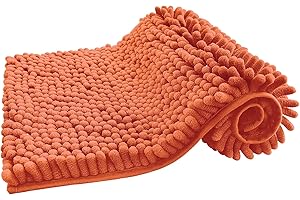 PAULA HOME TEXTIL HOGAR Y DECORACION Paula Home - Alfombra de Baño Chenilla de Pelo Largo | Antideslizante, Gruesa, Extra Suave y Absorbente | 100% Microfibra para Ducha y Bañera | Mod. Shaggy (Naranja, 50x70cm)
