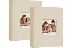 Miaikoe Small Photo Album 6x4 50 Pockets 2 Packs, Slip in Top Loading Linen Album Book Holds 100 Vertical 10x15cm Photos for Family Wedding Baby(Beige)