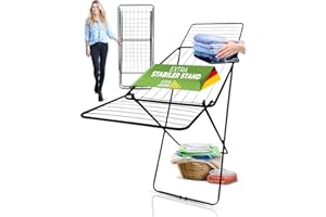 STAHLMANN ® Wäscheständer schwarz [18 m Trockenfläche] - Wäscheständer platzsparend mit rutschfesten Füßen - Klappbarer Flügelwäscheständer - Wäschetrockner