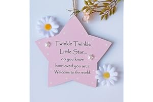 Craftworksdirect Twinkle Twinkle Baby Girl New Birth Keepsake Gift Star, PInk, 13 x 13 cm