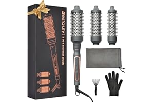Bestauty 3 in 1 Thermal Brush, 32/38/45mm Interchangeable Heated Round Brush, 5 Levels 150-230℃ Hot Brush Volumizer, Dual Voltage Heated Brush with Storage Bag