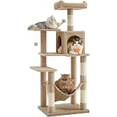 Feandrea Cat Tree, Height 138 cm, Multi-Level, 4 Scratching Posts | Cat Tower, 2 Platforms, 1 Cave, 1 Hammock, 2 Pompoms, Plu