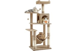 Feandrea Drapak o wysokości 143 cm, wielowarstwowy domek dla kota z 4 drapakami, 2 platformami, hamakiem, jaskinią Camel PCT161K01