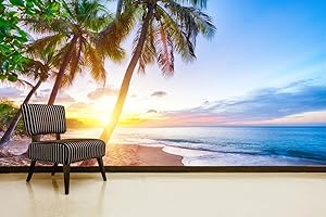 OEDIM Fotomural Vinilo Pared Playa Amanecer | Fotomural para paredes | Mural | Vinilo Decorativo | Varias Medidas 150 x 100 cm | Decoración comedores, salones, habitaciones...