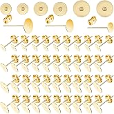 ZKGYUS 150 Sets Earring Posts Pad, Flat Earring Posts, Stainless Steel for Earring Making, DIY, Crafts