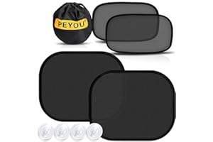 Sonnenschutz Auto Baby [4 Stück], PEYOU [Saugnäpfe] Sonnenschutz Auto Kinder UV Schutz, Autofenster Sonnenschutz, Reduziert UV und Blendung, für 98% der Autos, großes Auto, Golf, SUV
