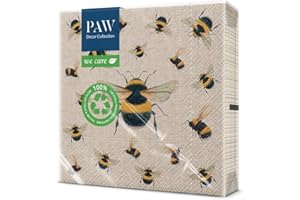 PAW DECOR COLLECTION PAW - Servilletas Papel 3 Capas (33 x 33 cm) I 20 Unidades I Servilletas con Diseño de Naturaleza WE CARE I Decoradas para Cumpleaños, Fiesta, Decoupage I Color: Passing Butterflies