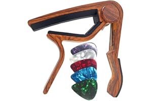 WiNGO Capodastre Guitare, Alliage Capo de Guitare Pour 6 Cordes Folk Guitare, Guitare Electrique et Acoustique Ukulélé, Mandoline et Banjo Avec 5 Médiators, Couleur Bois.