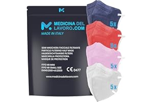 MEDICINADELLAVORO.COM 20 Mascherine FFP2 Colorate Mix Taglia Piccola Small Size Certificate CE 0477 Italia, Mascherina 4 Strati, Maschera Facciale Certificata e Sanificata, Face Mask con PFE>94% |20 Pezzi - Made in Italy