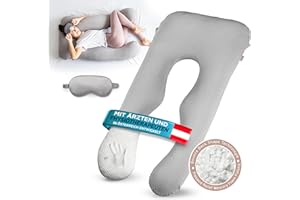 mimi kalu® DAS ORIGINAL Seitenschläferkissen mit Memory Foam [Formstabil] inkl. 100% Soft-Cotton Bezug und Schlafmaske | Schwangerschaftskissen zum Schlafen | Stillkissen | Kuschelkissen