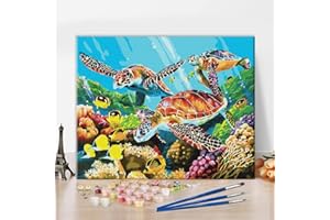 TISHIRON Paint by Numbers Marine Turtle Acrylic Pigment Drawing Paintwork DIY Canvas Oil Painting Paint by Number Sea Turtle Watercolor for Adults Kids Beginners Home Wall Decoration 16x20inch