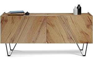 Mobili Fiver, Madia-Buffet 4 ante Emma con gambe nere, Rovere Rustico, 168 cmx45 cmx76.6 cm, Nobilitato/Ferro, Credenza Soggiorno Moderna, Made in Italy