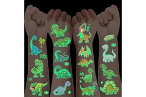BOYATONG 10 Blätter Leucht Glitzer Dino Tattoo Kinder Geburtstag, Dinosaurier Sticker Kindertattoos Geburtstag Spielzeug, Junge Geschenke ab 4 5 6 7 8 9 Jahre, Nikolaus Geschenke, Adventskalender Füllung