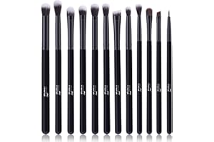 MSQ Eyeshadow Brushes 12Pcs Professional Eye Makeup Brush Set,Eye Makeup Brushes Set for Concealer, Eyeliner, Eyelash,Eyebrow, Blending, Contour (Pure Black)