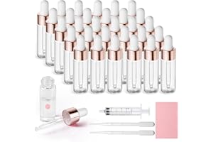 Nadisean 30 Stück Mini Pipettenflasche 3ml, Transparente Flasche mit Pipette, Roségoldener Kleiner Probenfläschchen mit pipette mit 2 x 3ml Pipette für Parfüm, Öle