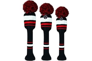 AMRTA 3 or 4 Pack Pom Golf Head Covers for Woods 1 3 5 Driver Fairway Hybrids Golf Wood Head Cover Set with Number Tag Knitted Golf Head Covers