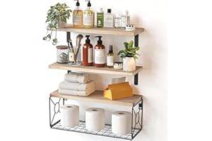 Pipishell Mensole da parete, in legno di paulonia, set di 3 + 1 mensole in legno, per camera da letto, bagno, soggiorno, cucina, ufficio, lavanderia (rustico)