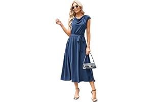 GRACE KARIN Vestito Donna Seta Elegante Abito Raso Girocollo Corpetto Plissettato con Fiocco Decorado
