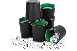 Biamaleu Dice Cup, Jeux de dés avec Gobelet a des en Cuir, Lot de 6 Gobelet en Cuir avec 36 Dés, pour Les Réunions de Famille, Les Jeux de Fête, Jeux De Voyage (Noir)