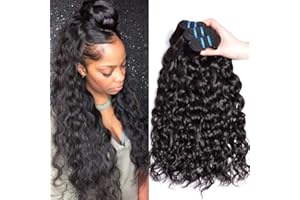 MUABY Water Wave Human Hair Bundles Pelo Natural Humano Rizado Pelo Rizado Natural Cabello Humano Ondulado Brazilian Virgin Hair Curly Bundles Color Negro Nnatural 300g 22 22 22 Pulgadas