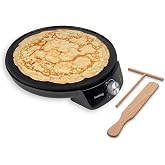 Huslog Electric Crepe Maker 1200W &Oslash;29 cm with Dough Spreader and Crepe Turner, Non-Stick Coating, Raised Edge, Adjustable Tem