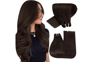 Hetto Brown Weft Hair Extensions Remy Human Hair Sew in Hair Extensions Real Weft Weave Hair Extensions Human Hair #2 Darkest Brown 12Inch 70g