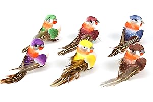 duoyif 6Pcs Oiseaux Artificiels En Plumes, Oiseau En Mousse, Petits Oiseaux Avec Clip, Oiseau Statue Poupée Oiseau Ornement Oiseau Pour Décorations De Jardin Miniatures Branches Décorations De Mariage