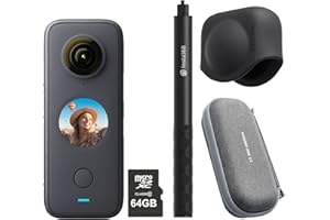 Insta360 One X2 Kit caméra d'action 360° avec Carte Micro SDHC 64 Go, étui, Perche à Selfie Invisible et Bouchon d'objectif Noir