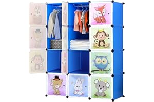 BRIAN & DANY Armadio Modulare Bambini, Portatile Guardaroba, Armadietto in Moduli Plastici, 8 Cubo e 2 Aree di Sospensione, Blu, 110 x 47 x 147 cm