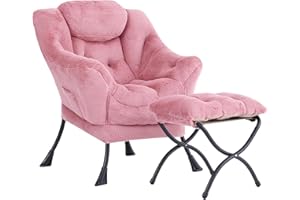 YOTATING Comfy Armchair with Footstool, Lazy Chair with Ottoman Leisure Accent Chair Relax Lounge Chair with Armrests & Side Pocket for Living Room, Bedroom & Small Spaces Armchair