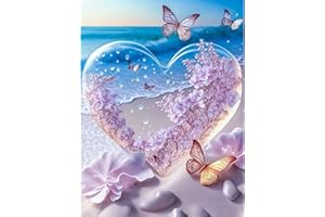 AIRDEA Cœur Diamond Art Painting Kits, 5D DIY Plage Broderie Diamant Painting Kit Complet, Bord de Mer Amour Peinture Diamant Artisanat Strass Point de Croix Painting pour Adultes Enfants 30x40cm