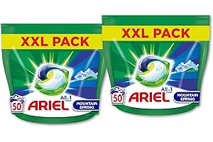 Ariel All-in-1 PODS Kapsułki do Prania, 100 Prań (2 x 50 Kapsułki), Mountain Spring, Doskonałe Usuwanie Plam, Nawet w Niższych Temperaturach
