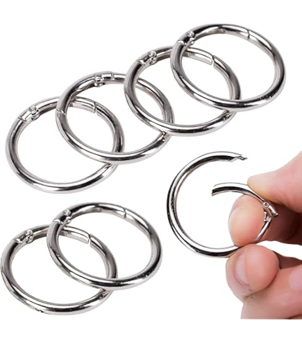 6 Moschettoni Con Anello A Molla - Diametro Interno 35 Mm, Argento, Per Portachiavi, Borse E Fai Da Te