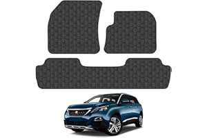 CAR MAT CO Car Mats for Peugeot 5008 (2017+) Tailored Fit Rubber Floor Mat Set Accessory Black Custom Fitted 3 Pieces with Clips - Anti-Slip Backing, Heavy Duty & Waterproof