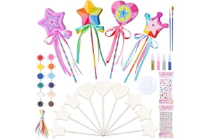 HEARTSKING 12 Stück Zauberstab für Kinder, Zauberstab Bastelset Windspiel Bastelset Kinder Kindergeburtstag Basteln Holz DIY mit Farbe Pinsel Palette Bling Glitter Kleber Strass Sticker ab 3 4 5 6 7 8 Jahre