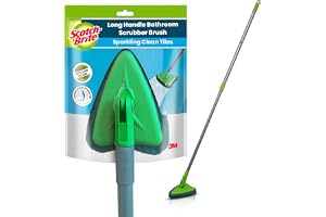 Scotch-Brite Height Adjustable Handle Bathroom Tile Scrubber Brush- Cleans Tiles, Hard to Reach Corners, Floors Without Bending, Tough Stain Removal, 180° Rotating Triangular Head for Easy Cleaning
