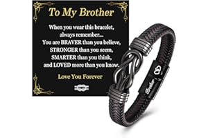 JONAKO Mens Leather Bracelet Birthday Gifts for Son Grandson Brother Nephew Husband, Christmas Anniversary Happy Birthday Gifts for Boys Him Men