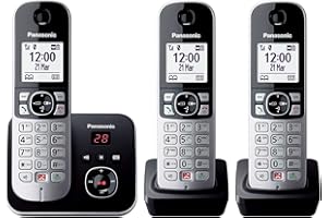Panasonic KX-TG6863GS telefon bezprzewodowy z 3 telefonami i automatyczną sekretarką (blokada do 1000 numerów telefonicznych, przejrzysty rozmiar czcionki, głośna słuchawka, pełny dupleks, zestaw